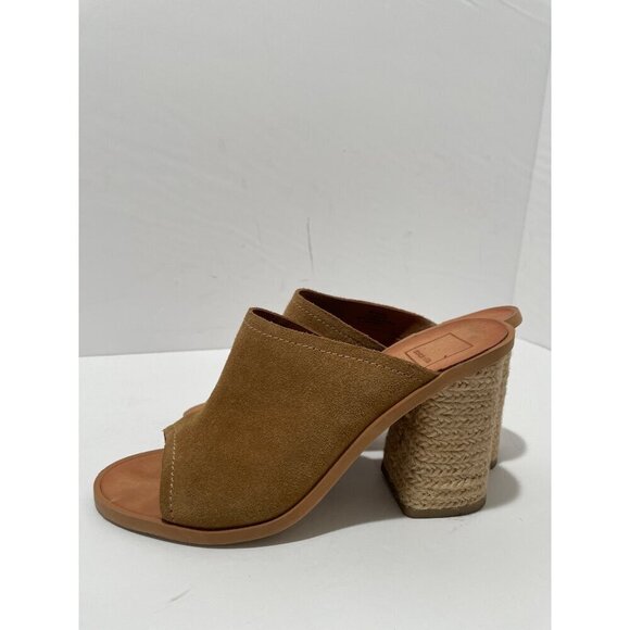 Dolce Vita Sandals Alycia Brown Suede Mules Open Toe Braided Chunky Heel Womens - Picture 1 of 7